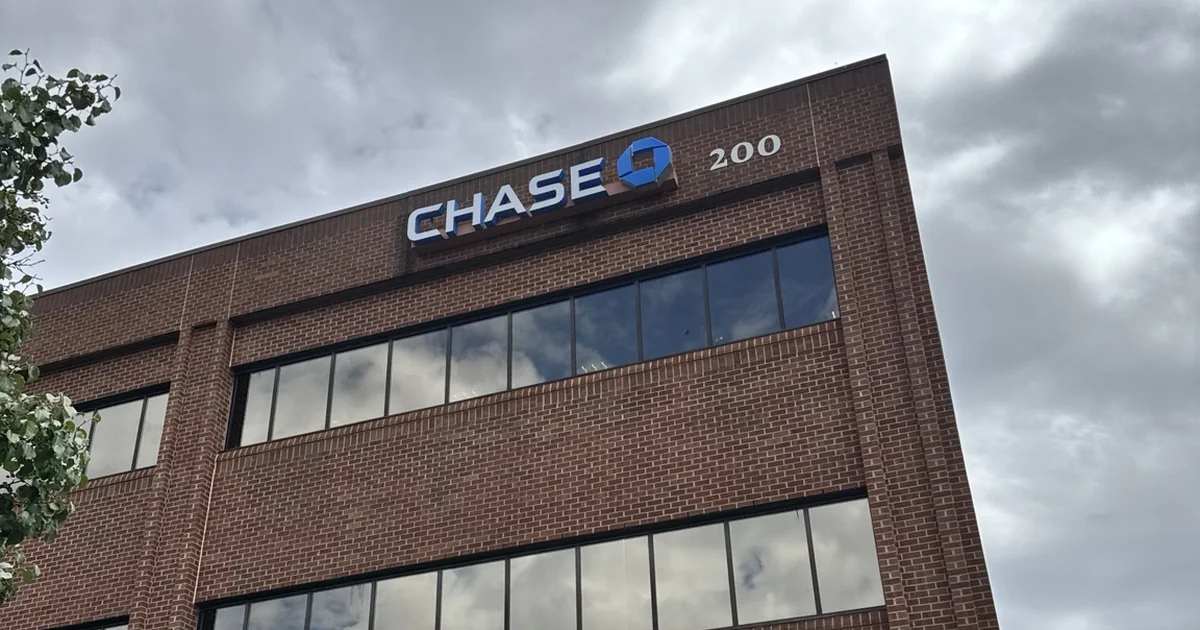 Brick Chase building with broad bands of exterior windows
